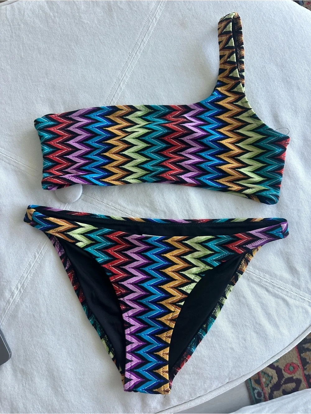 Milly Cabana Black Bikini with Multicolor Chevron Trim S
